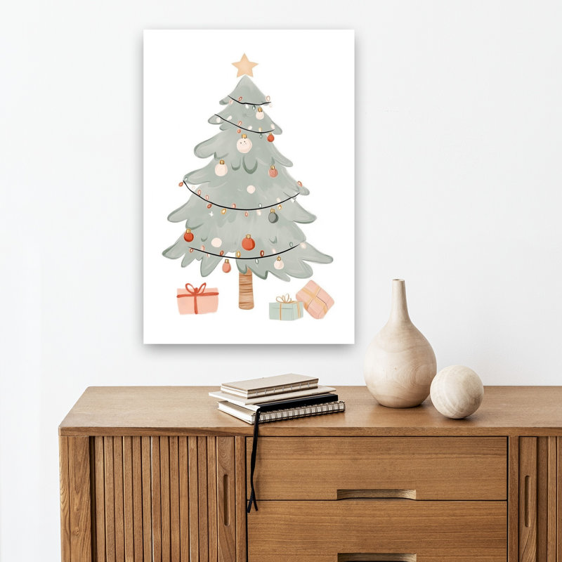 Modern Christmas Tree Presents Minimalist Modern Abstract Christmas Tree Winter Landscape Wall Art Print 1 Piece Wrapped Canvas Wall Art