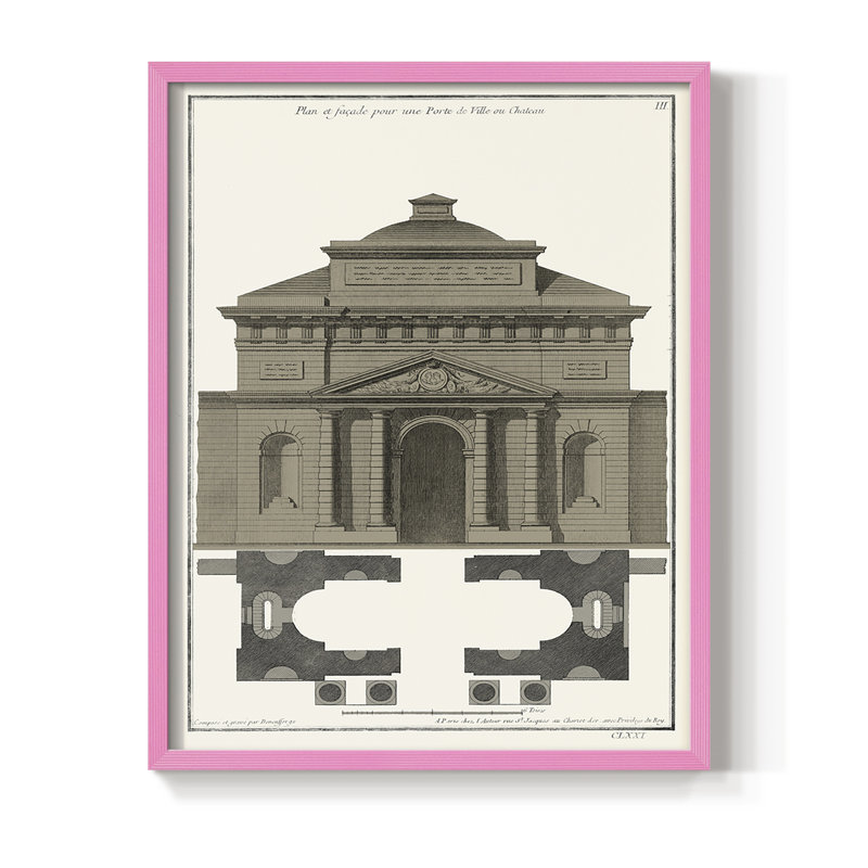 Bâtiments et façades III, reproduction encadrée - bois massif, Rose, H 10 po x l 8 po