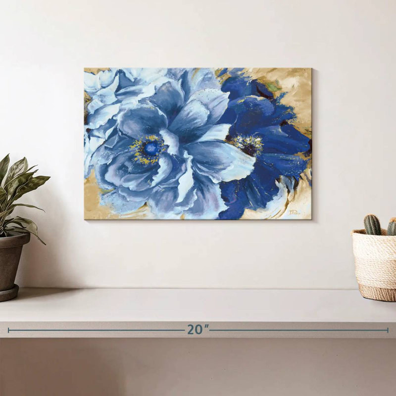 Harnek, belles pivoines en indigo, H 8 po x l 12 po