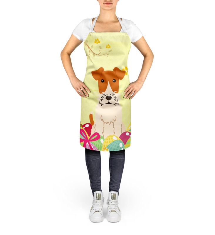 Easter No Pattern Bib Apron, Yellow/Cream, Wire Fox Terrier