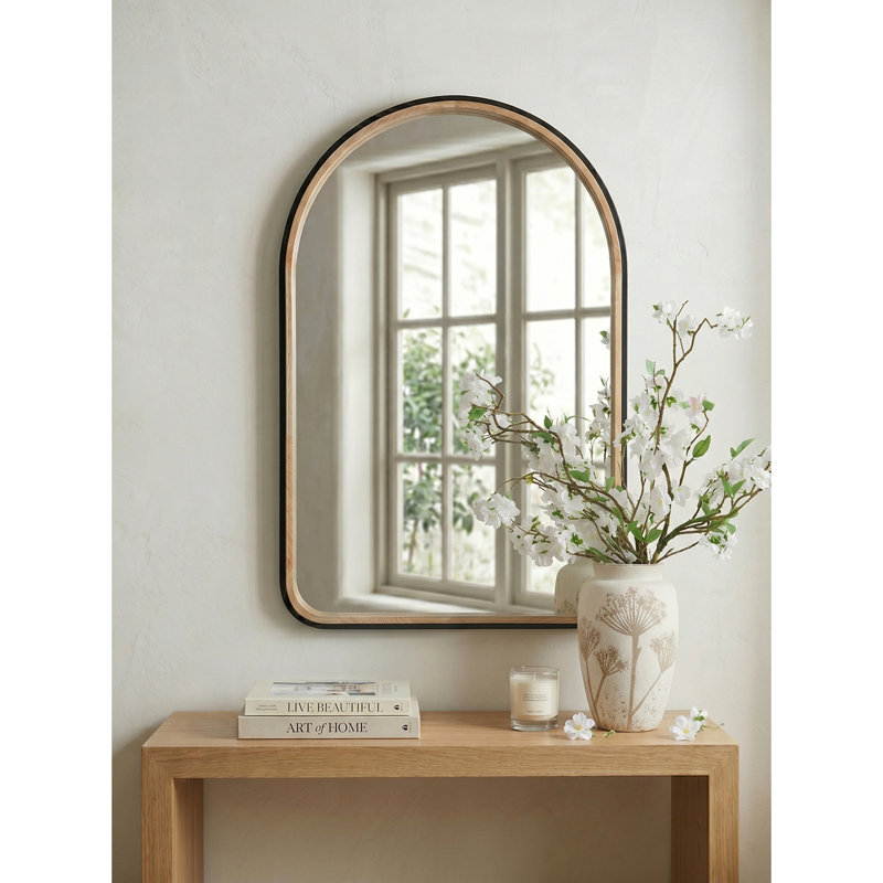 Miroir arqué 23,6 po x 35,4 po à deux tons noir mat et bois naturel