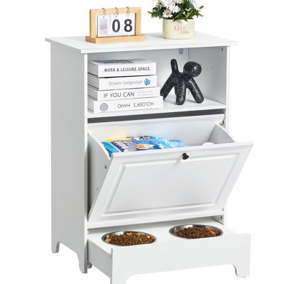 Station de rangement pour chien et nourriture pour chien avec deux bols surélevés, conception ergonomique pour offrir un repas confortable aux animaux de compagnie, tiroir coulissant amovible pour les grands espaces, installation facile, apparence moderne