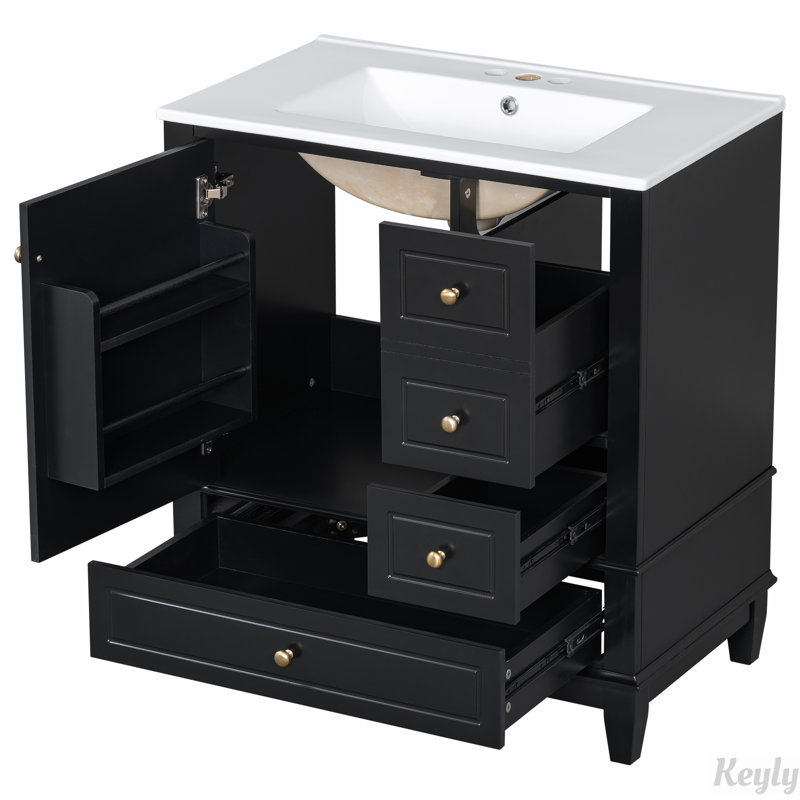 Meuble-lavabo 30 po avec lavabo, Noir, noir, noir, noir