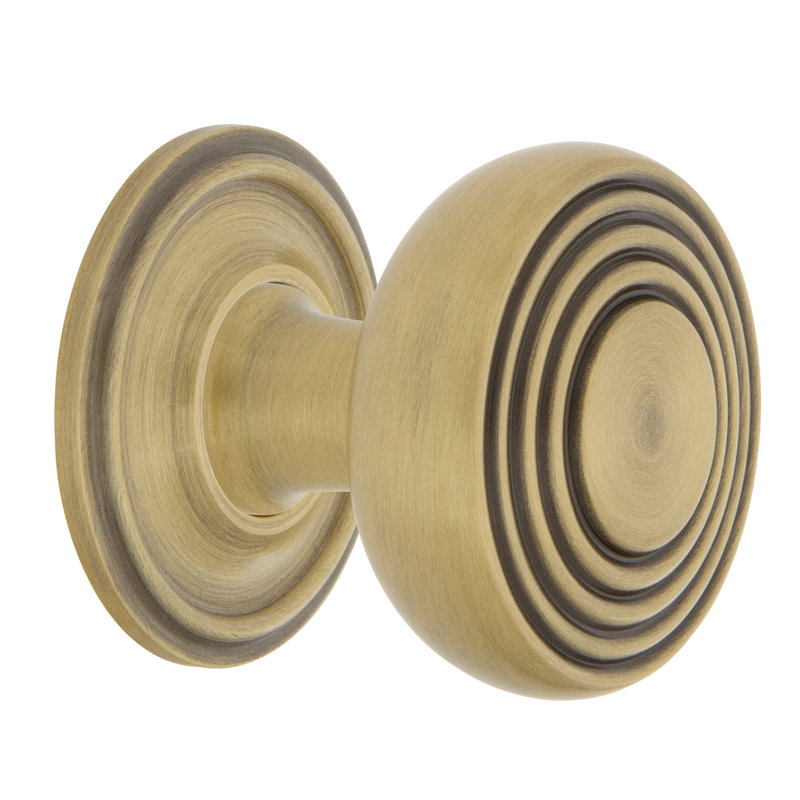 Deco 1 3/8" Diameter Round Knob, Antique Brass