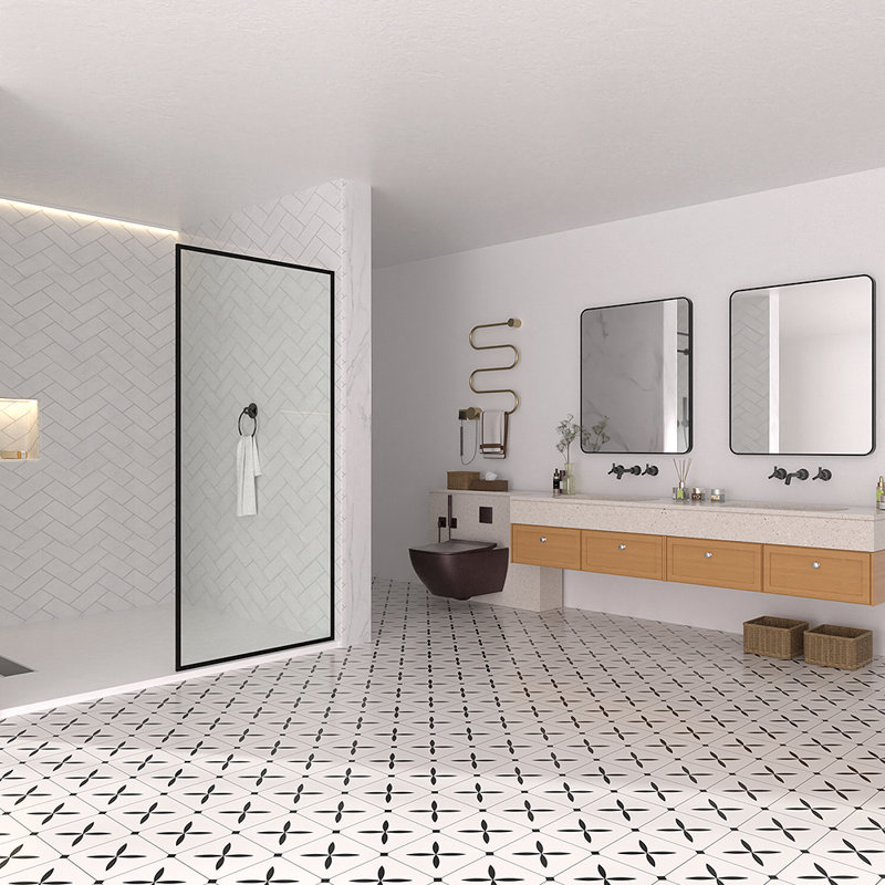 Nyssa 34 In. W X 72 In. H Framed Fixed Shower Screen Door In Matte Black With 5/16 In. (8Mm) Clear Glass
