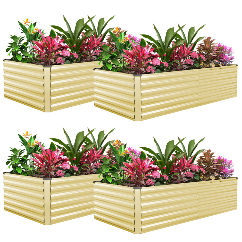 Lit de jardin surélevé en métal, H 24 po x l 96 po x P 48 po, Beige