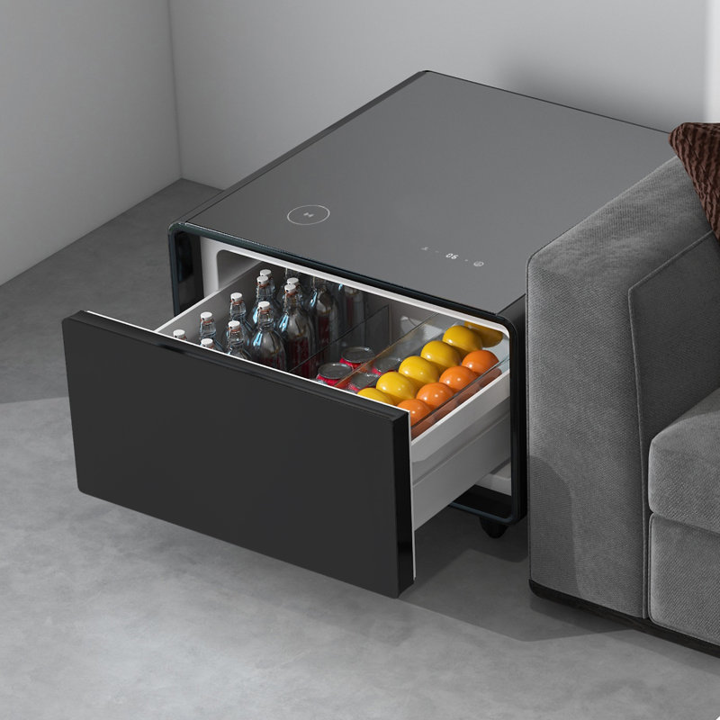 Modern Smart Side Table With Built-In Fridge, Black