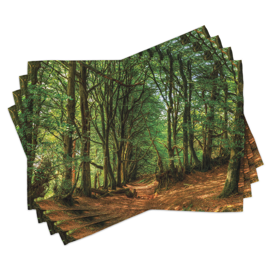 Platzdeckchen 4er Set, Woodland Pathway Scene, Grün-Braun