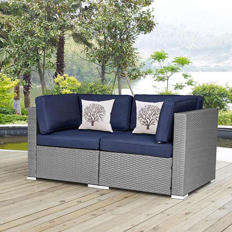 Osier large de 59 po avec coussins Rister, Bleu marine