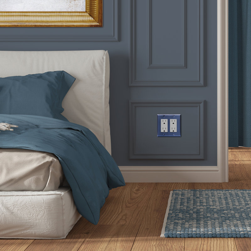 Plaque murale en métal à 2 bandes pour décorateur Enferites / GFCI - bleu brossé (paquet de 3), Bleu brossé