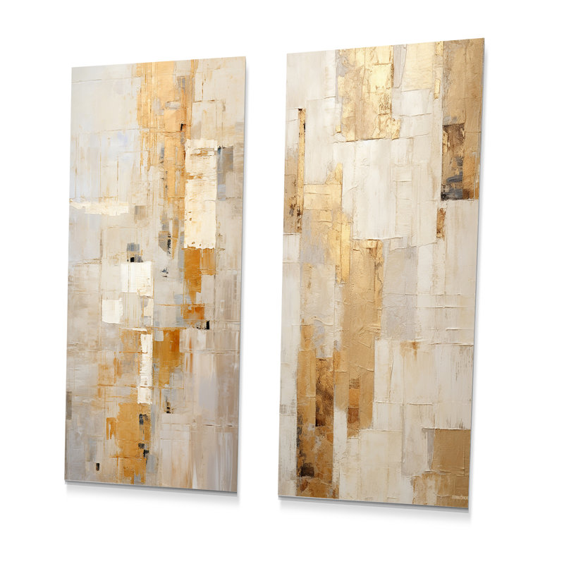 Ensemble de salon beige et doré Dream Collage - Formes abstraites en métal, H 28 po x l 24 po