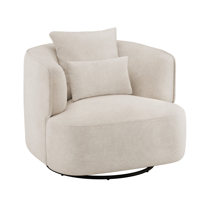 Darna 32.3" Wide Upholstered Swivel Accent Chair, Oat Chenille