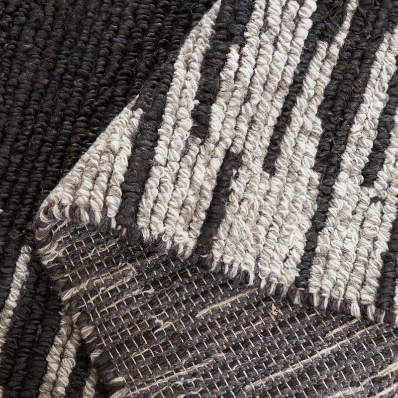 Wendell Natural Fiber Hand Woven Jute/Wool Abstract Rug in Black/Beige, Square 6'