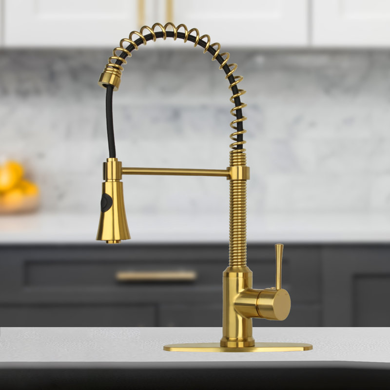 Nauxus Pull Down Kitchen Faucet, Brass Gold