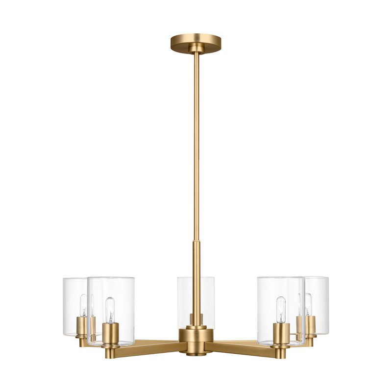 Fullton Dining Room Chandelier With Clear Shade, 10.375" H x 27.125" W x 27.125" D, 5 Lights, Satin Brass