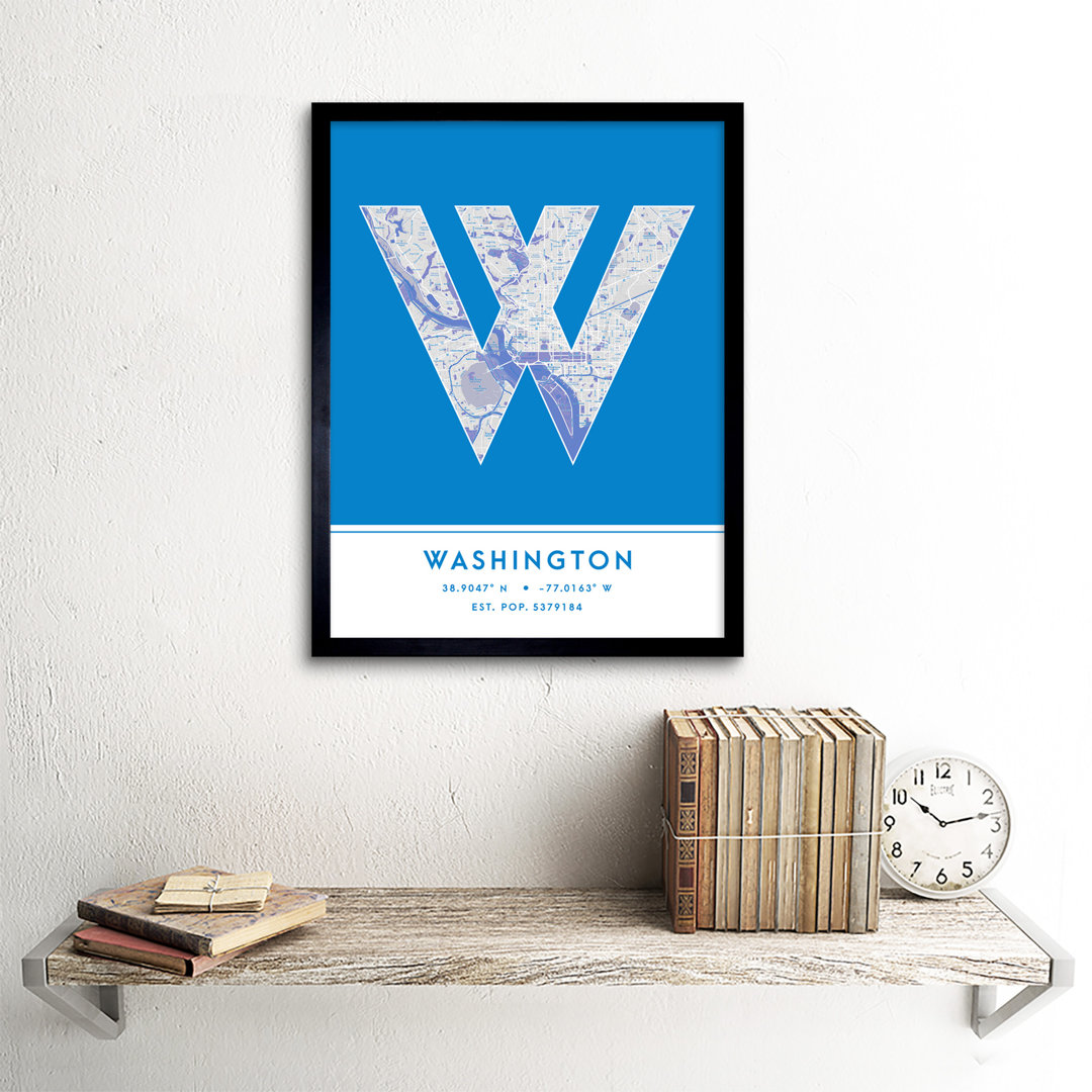 Washington City Map Washington Blue by Wee Blue Coo - Single Picture Frame Typography
