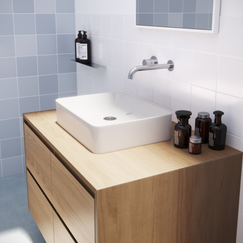 Ceramic Rectangular Vessel Bathroom Sink, White