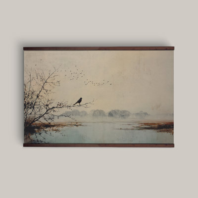 «Minimal Bird Landscape Tapisserie», reproduction d'art sur toile panoramique encadrée