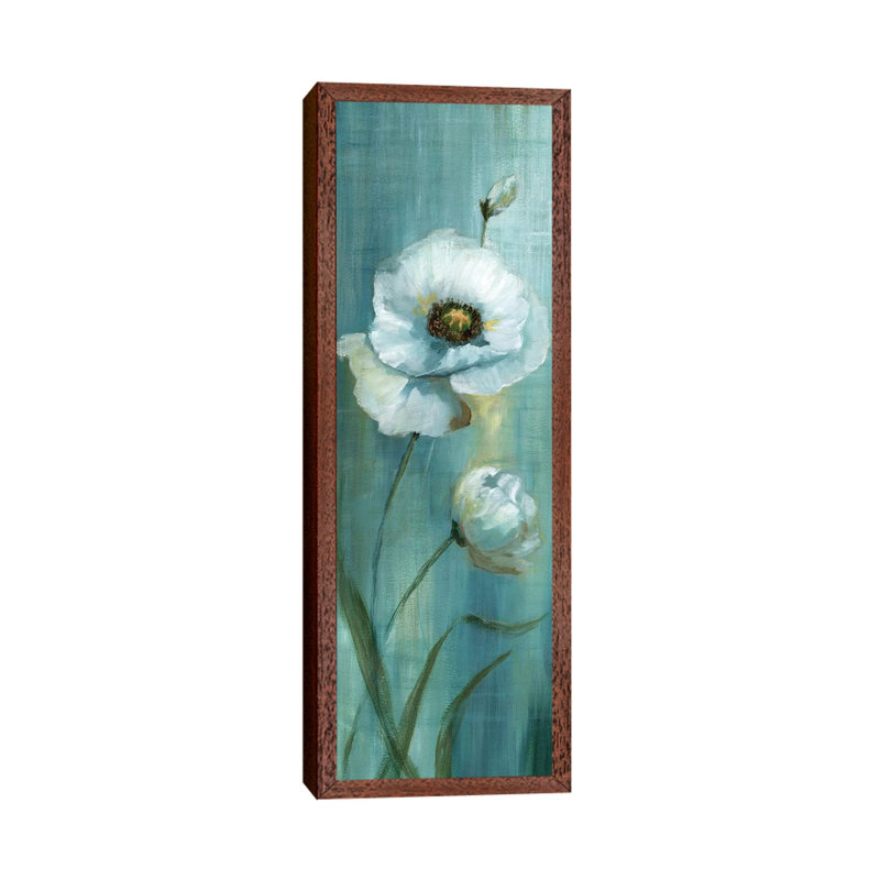 Seabreeze Poppy I by Nan - Panoramic Painting on Canvas, Classic Brown Wood Framed, 30.48 cm H x 91.44 cm W