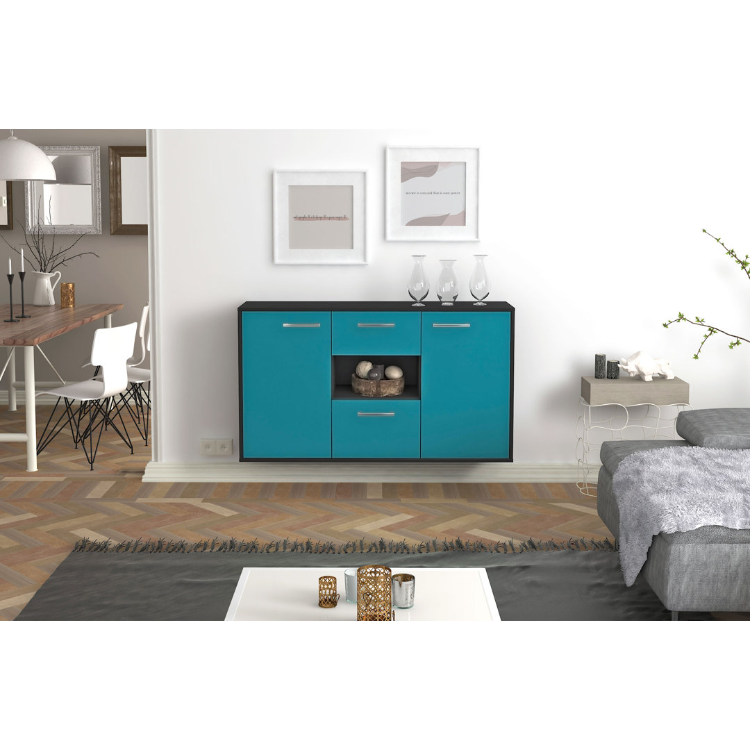 Sideboard Pasadena, Farbe: Mint/Weiss, Fliegend/Metallgriffe, Größe: 136x79x35cm