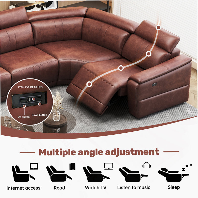 Power Recliner Sofa Set, Reclining Sectional Sofa With Adjustable Headrest & Power Recline, Breathable Leather With Storage Console & USB Ports, Easy Assembly Living Room Furniture Sets