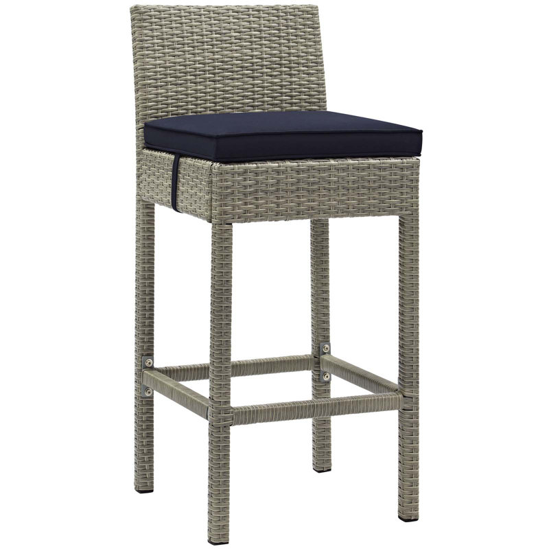 Tabouret de bar Havenside Home Bocabec, Bleu marine, Velours gris pâle