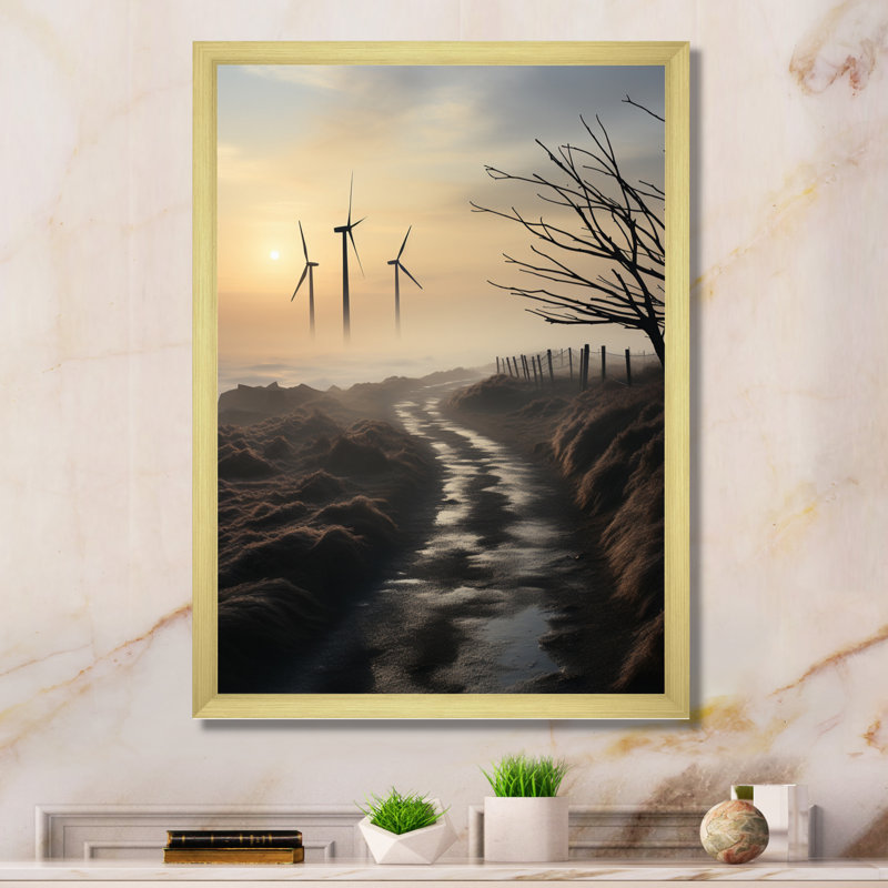 Wind Turbines Twilight sur toile, Cadre doré à une seule photo, H 20 po x l 12 po x P 1 po