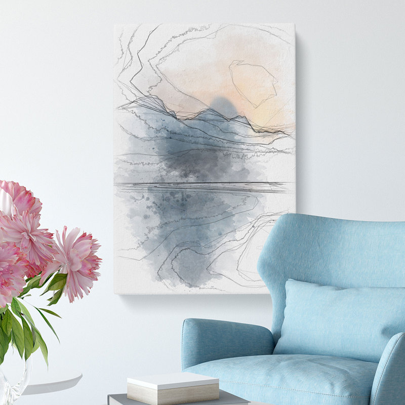 Sunrise over the Mountains Abstract - Wrapped Canvas Drawing - Wrapped Canvas, 50cm H x 35cm W x 3cm D