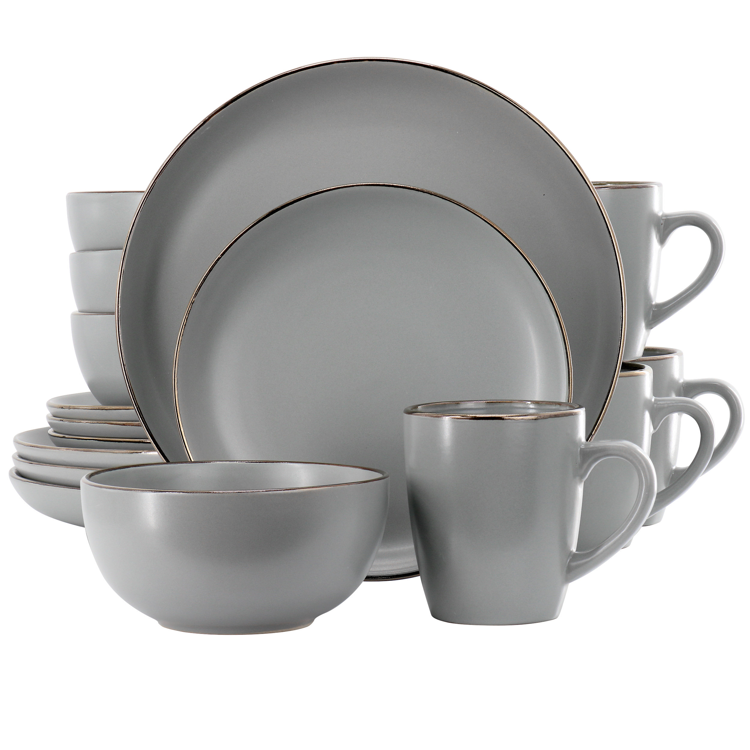 Gibson Home Rockaway 16 Piece Gold Rimmed Dinnerware Set in Grey Wayfair