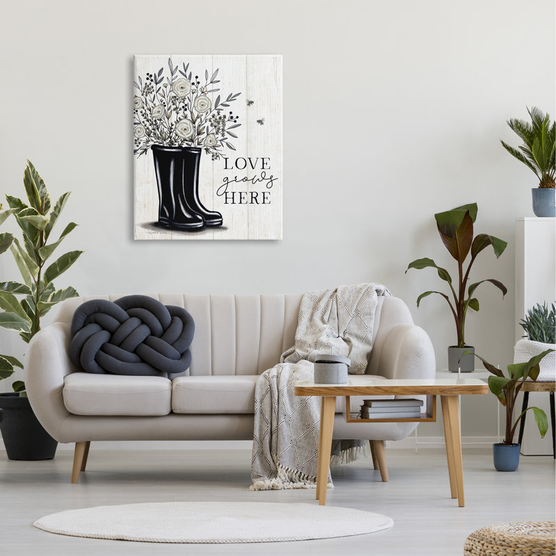 «Love Grows Here» blanc, H 30 po x l 30 po x P 1,5 po, Plaque murale