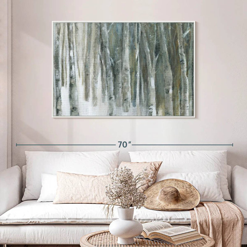 Bouleau Banff, 46 po x 31 po, Cadre flottant blanc