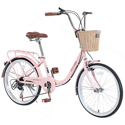 7 Speed City Bike With Basket , Steel Frame,Multiple Colors 22 Inch Bicycle