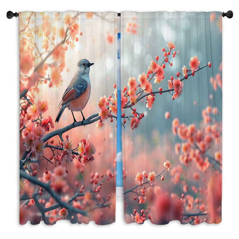 Rideaux à motif d'oiseaux à motif floral - 2 panneaux, L 20 po x L 61 po