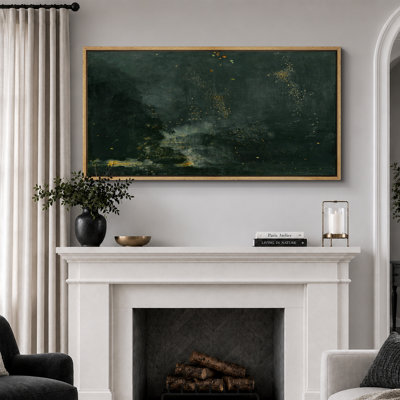 «Minimal Landscape Abstract Dark Green and Gold Flecks Modern Luxury», reproduction d'art sur toile