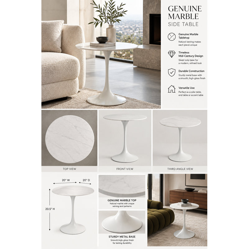 Table d'appoint piédestal MELODY, marbre blanc
