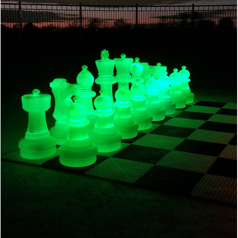 25" Tall Light-Up Giant Chess Set - Day/Night Set - White Side Illuminates Green