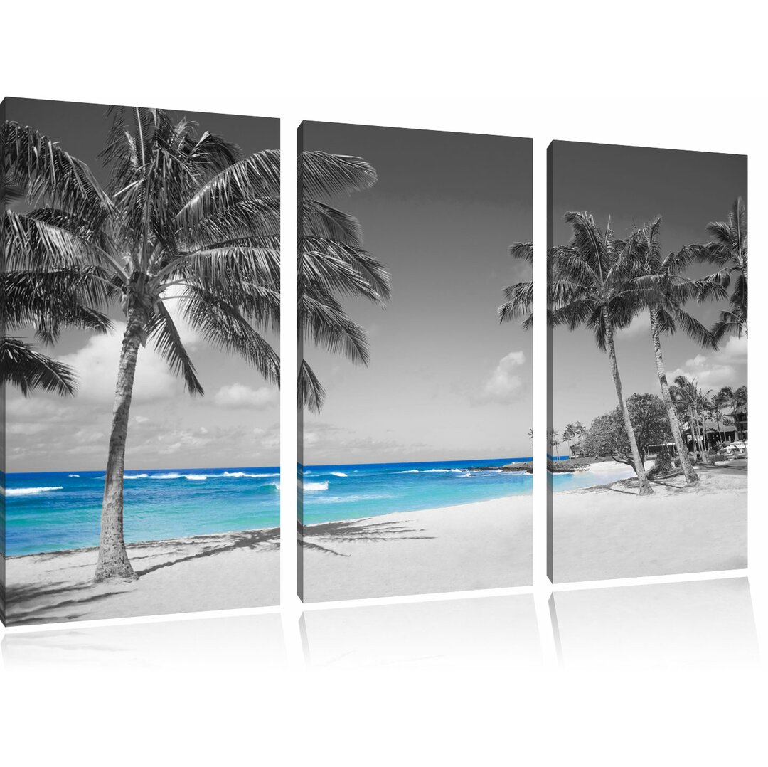 3-tlg. Leinwandbilder-Set „Schöner Strand mit Palmen", Fotodruck