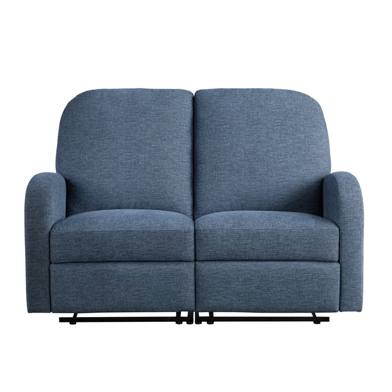 Hallstead 58.3" Wide Manual Reclining Loveseat, Curved Arm, Pocket Coil Seating, Woven Fabric, Blue
