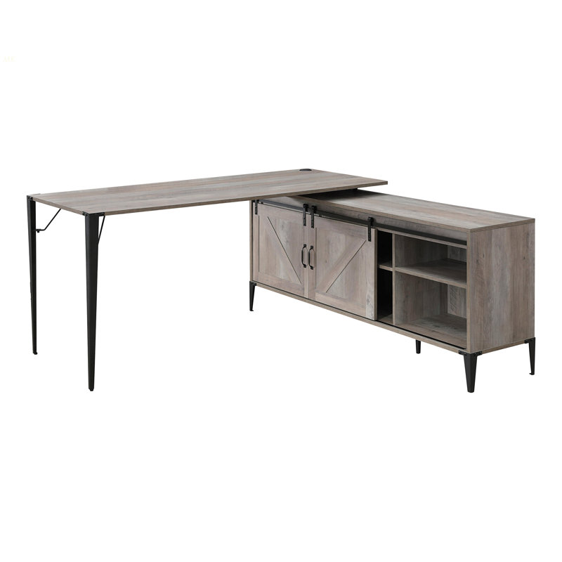 Bureau d'écriture en L avec armoire, chêne gris et noir, Gris