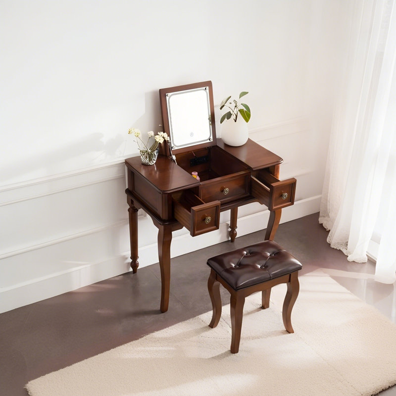 Meuble-lavabo multifonctionnel en bois massif de 39,37 po avec miroir et tabouret