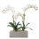 Real Touch Cream White Phalenophsis Orchids With Geodes & White Pebbles Flower Arrangement In Silver Rectangle Planter