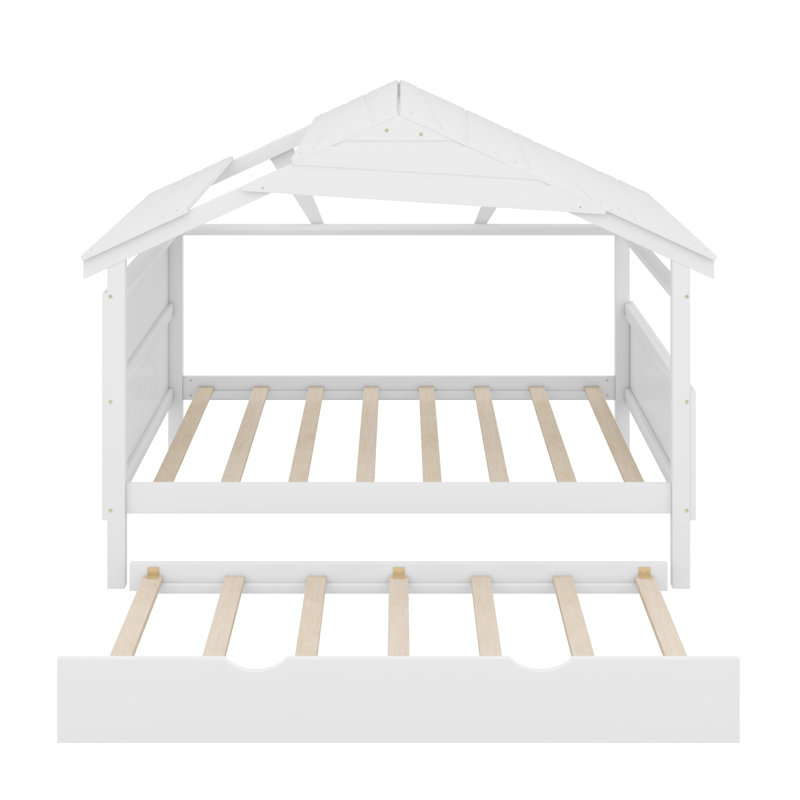 Lit gigogne en bois avec rangement Jaylyn, Lit simple, Blanc