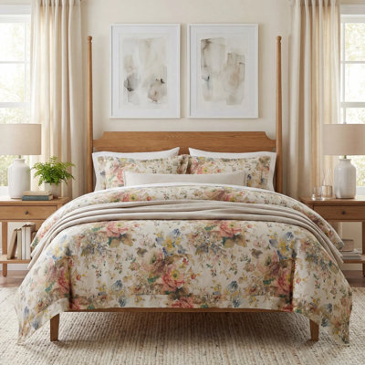 Eucalyptus Jardin Watercolor Floral Chic Casual 3 Piece Duvet Cover Set