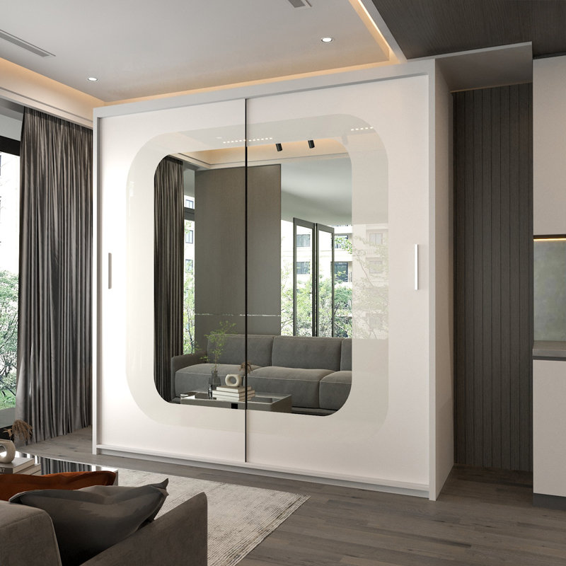Bellarae Laminate Wardrobe, 217cm H x 203cm W x 62cm D, White (White Strip)