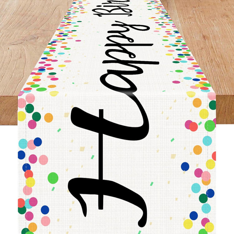 Happy Birthday Table Runner Birthday Party Table Decorations White Birthday Table Decor Summer Table Runners For Home Party Decor (13 X 72 Inch, White)