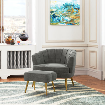 Latonia Upholstered Barrel Chair with Ottoman