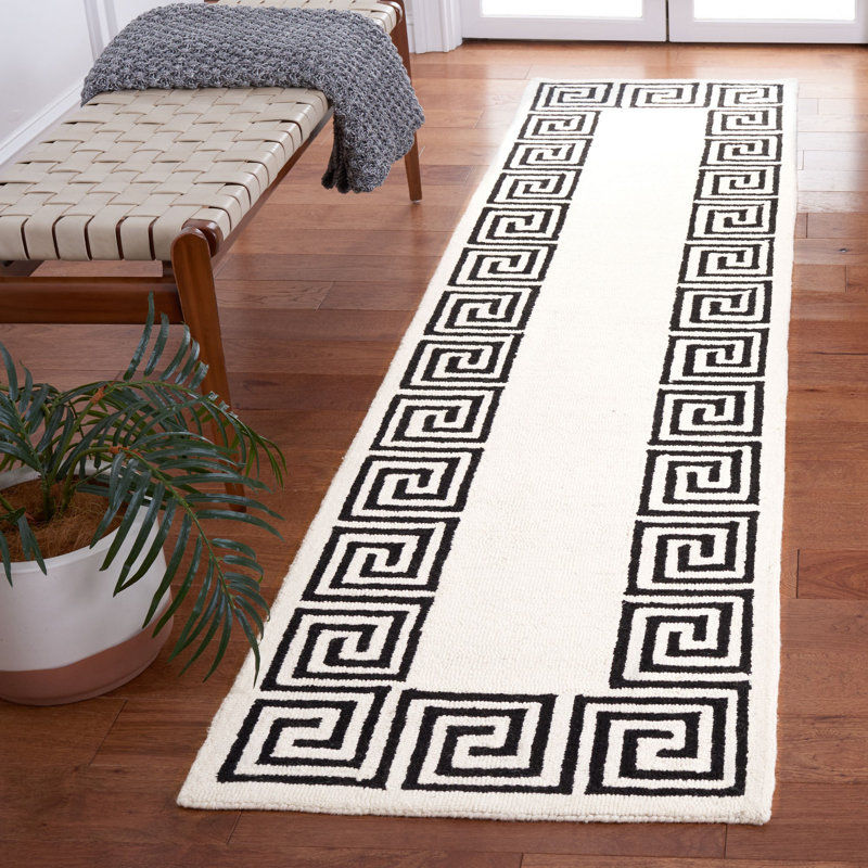 Tapis ivoire / noir Wommack Oakhur, Tapis de couloir 2 pi 3 po x 9 pi