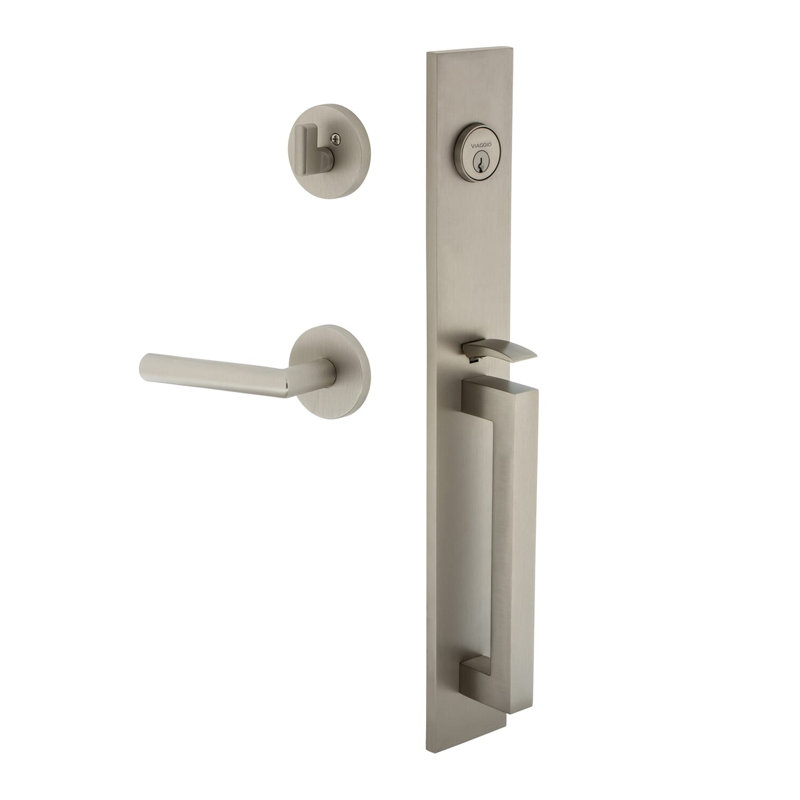 Viaggio Quadrato One-Piece Handleset With D Grip With Circolo Rosette And Moderno Lever, Left, 2.75", Satin Nickel