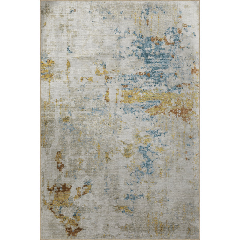 Beige-Themed Multi-Colored Abstract Patterned Creative Modern Decorative Rug, Rectangle 4'11.06" x 7'6.55"