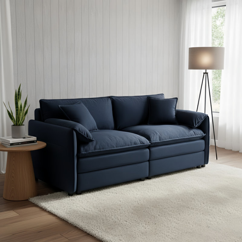 Canapé surdimensionné en chenille surdimensionné, petit canapé 2 places surdimensionné, causeuse moderne et confortable pour salon, chambre à coucher, bureau, combinaison de bricolage, chenille, bleu